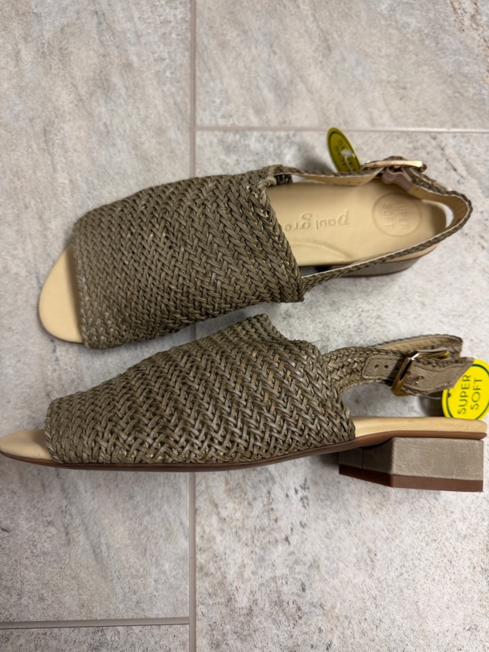 NWT Paul Green Helena Woven Leather Block Heel Sandal | Hunter Nubuck Green US 8